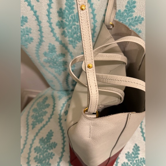 Celine Grained Calfskin Small Vertical Bi-Cabas Cream Red with COA - Picture 11 of 16